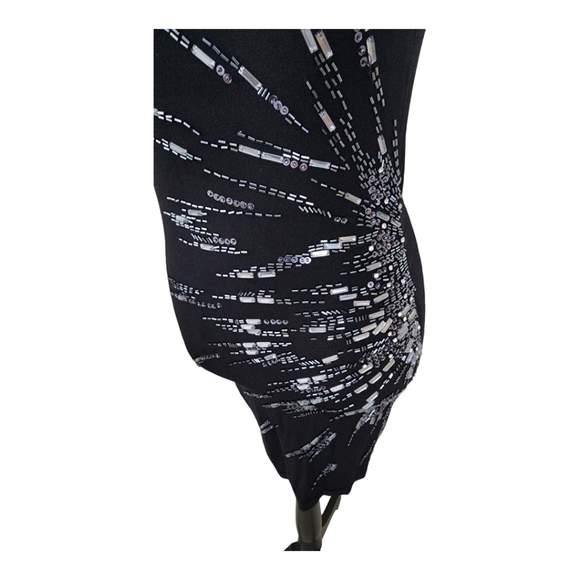 Black Bodycon One Shoulder Dress with Sequins and Beads - Size XS - Picture 3 of 4